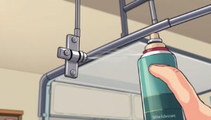 Lubricate garage door hinges with silicone spray