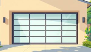 contemporary garage door with glass panels and aluminum frames